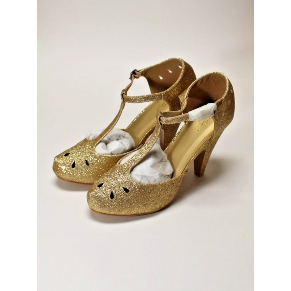 Graham street shoe co. Best of times heel gold glitter Womens size 11